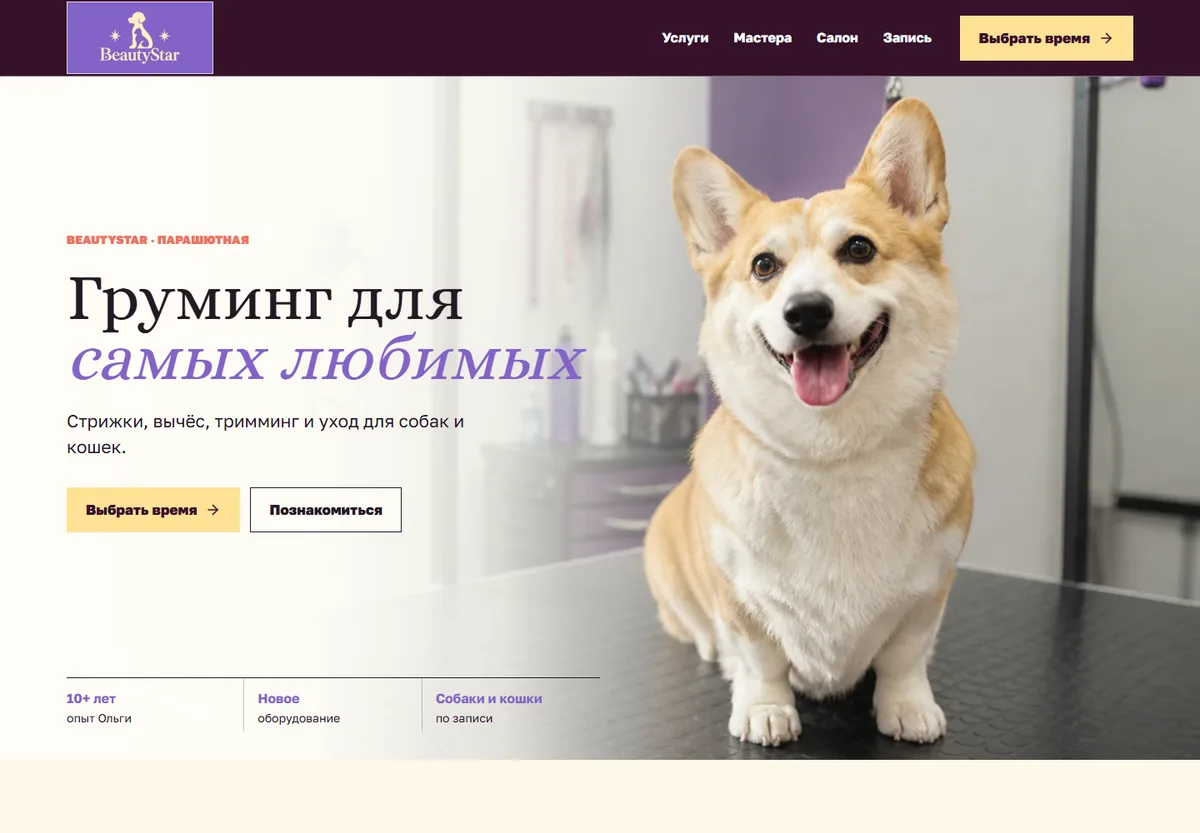 Главная страница груминг-салона BeautyStar